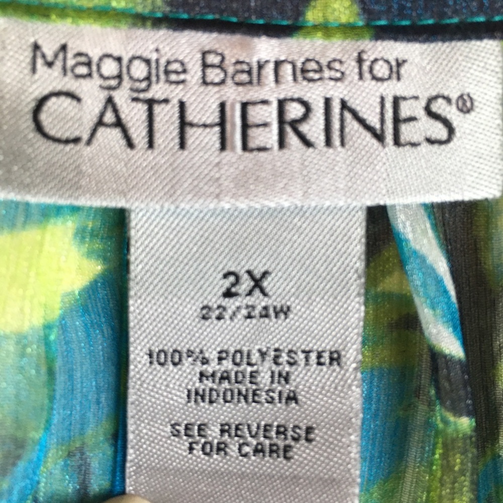 Maggie Barnes for CATHERINES Green Floral Transparent Button Front Blouse Sz 2X - Picture 2 of 13